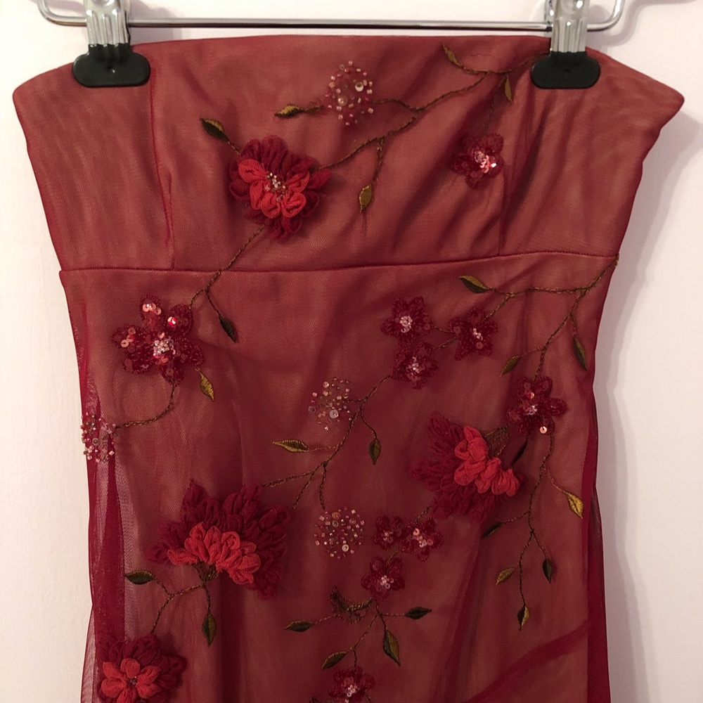 BCBGMaxAzria Maroon embroidered gown